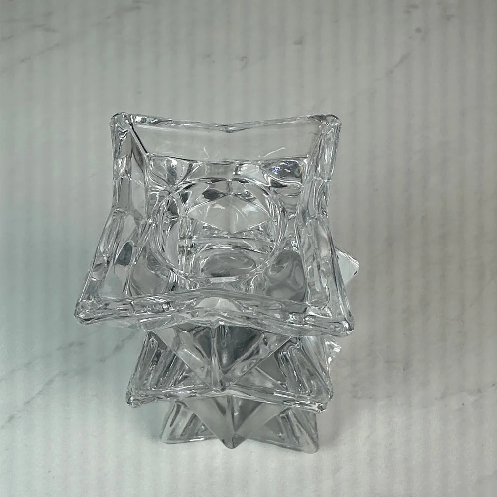 SET OF 2 VINTAGE LEAD CRYSTAL STAR CANDLE HOLDERS
